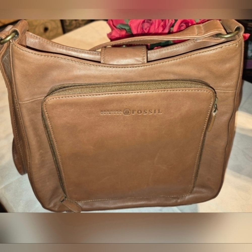 Lot Of 2 FOSSIL Leather Shoulder Bags 10"x8.5, Great Shape, Brown & Black - Picture 6 of 11